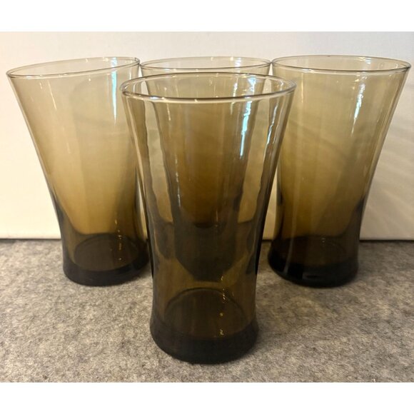 Set of 4 Vintage Anchor Hocking Smokey Brown 6" Tumblers  # 3003 - Picture 1 of 4
